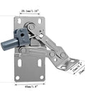 2 Pack Self Closing 45 Degree Pivot Cabinet Hinges with Tip Out Trays, shown with dimensions and metal framing.