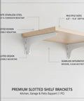 White Stainless Steel Slotted Shelf Bracket With Stud Alignment For Kitchen, Garage And Patio Shelving, wall-mounted with shelf