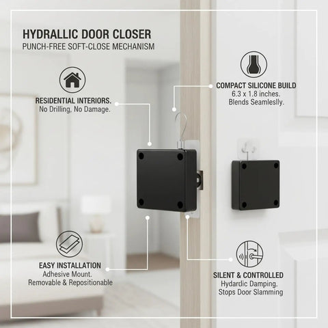 Adhesive Mounted Door Closer For Interior Wood Doors No Drill Needed Soft Close Hydraulic Damper Silicone Body