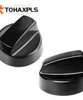 4 Pack Universal Stove Knobs Replacement With 12 Adapters Black set showing top angle and side profile