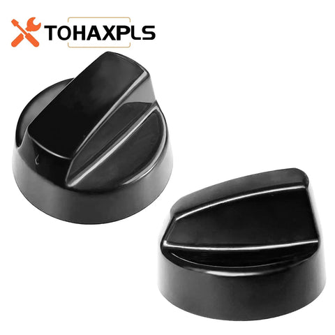 4 Pack Universal Stove Knobs Replacement With 12 Adapters Black set showing top angle and side profile