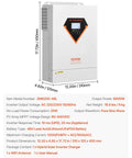 Beefy 6000W Hybrid Solar Inverter 48V DC To 230V AC Single Phase with Built In 120A MPPT Controller, product dimensions shown