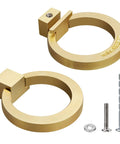 Brushed Gold Cabinet Ring Pulls 4 Pack Zinc Alloy Drawer Pulls with screws for cabinets and dressers, fingerprint resistant finish