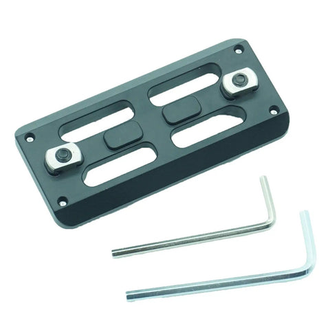 Arca Rail Tripod Ball Head Mount Adapter with Dual MLok Slots and Quick Release Plate, aluminum, shown with hex keys