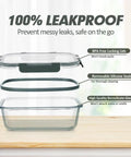12 Pack Glass Food Storage Containers Set With Airtight Lids Borosilicate Glass Meal Prep Containers For Grab And Go Microwave Oven Freezer And Dishwasher BPA Free Gray showcasing lid, seal, and glass container on a wooden surface.
