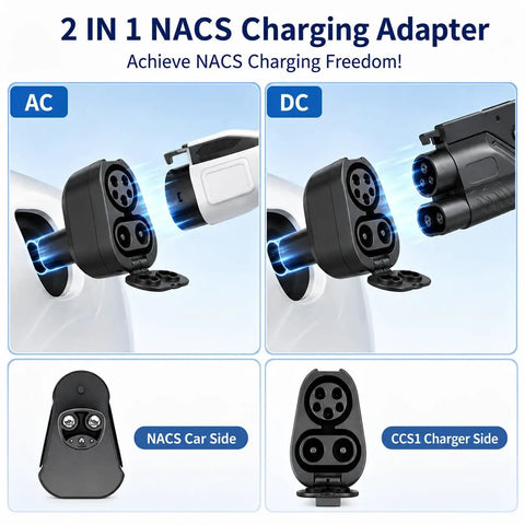 Smooth Operator CCSI And J1772 To Tesla Adapter 250KW DC Fast Charging Converter for Model 3 Y X S Plus showing AC and DC sides.