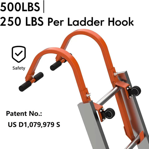 Two Pack Heavy Duty Roof Ladder Hook With Wheel And Rubber Grip T Bar Extension Ladder Stabilizer in steel frame close-up