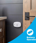 Battery Operated Carbon Monoxide Alarm 6 Pack With Advanced Electrochemical Sensor installed on wall next to furniture.