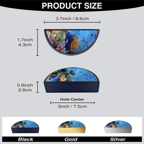 2 Pack Sea Coral Tropical Fish Cabinet Handles Black 3 Inch Hole Center Semicircle Drawer Pulls with size details