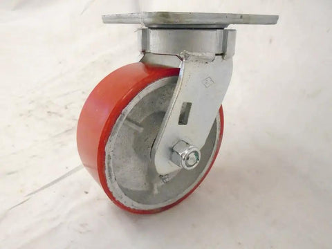 Built Tough Heavy Duty Swivel Casters With Bulletproof 5 Inch Polyurethane Wheels On Steel Core rock solid design close-up.