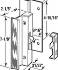 Black Aluminum Sliding Door Handle Set With Hook Lock For Older Style Patio Doors Surface Mount Diecast Construction Non Keyed Includes Mounting Hardware Single Pack Easy Installation Phillips Screwdriver Required For Assembly diagram showing dimensions.