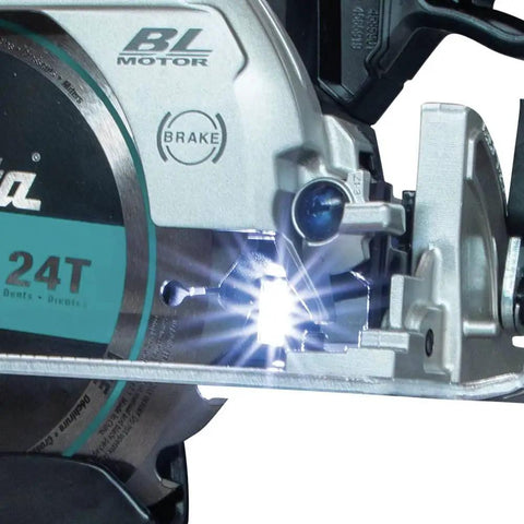 Close-up of 18V Sub-Compact Brushless Cordless 6-1/2 Inch Circular Saw Tool Only showing blade and brake feature.