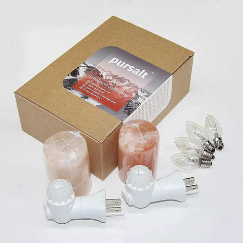 Himalayan Salt Lamp 2 Pack Plug In Night Light With 360 Degree Adjustable Wall Plug Pink Crystal Rock Salt Hand Crafted Cylinder Size