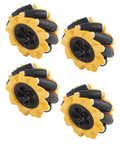 Set of 80mm Mecanum wheels for robot cars, ideal for DIY robotics projects with durable ABS and rubber construction.