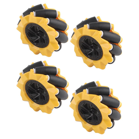 Set of 80mm Mecanum wheels for robot cars, ideal for DIY robotics projects with durable ABS and rubber construction.