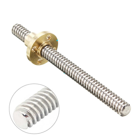 Hella Smooth T16 Trapezoidal Lead Screw Paired With Quality Brass Nut Featuring Four Millimeter Pitch And Full Length Threading for CNC projects.