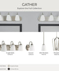 Gather Collection Three Light Bath Vanity Light With Etched Glass Shades In Brushed Nickel Finish Display