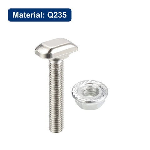 Solid As A Rock M6 T Slot Bolt And Flange Nut Kit For European 30 Series Aluminum Profile, Q235 metal material.
