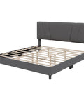Rock Solid Upholstered King Bed Frame With Adjustable Headboard And Soft Grey Linen, Wood Slat Support, No Boxspring Needed, Quick Assemble, Bedroom Glow Up, showing grey upholstered bed frame with wood slat support.