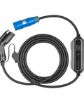 Straight Up Heavy Duty Portable Electric Charger With Type One Cable And Cee Plug 32 Amp 7 Kilowatt J1772 Adapter Waterproof Ip67, shown with coiled cable.