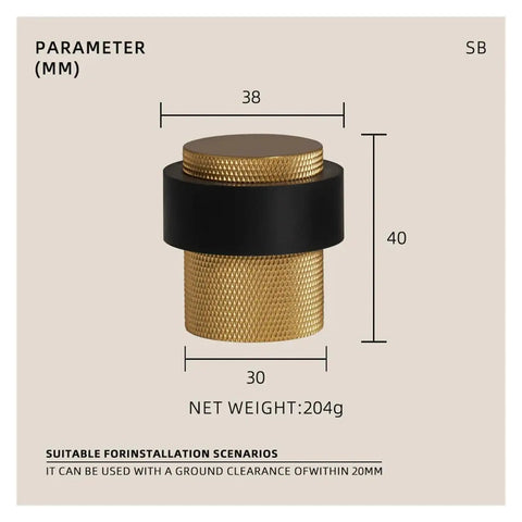 Stylish Knurled Brass Floor Mount Door Stopper With Non Magnetic Bumper Catch Holder To Block Doors And Protect Walls In Your Home dimensions shown