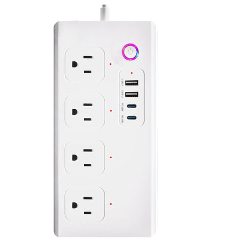 Top Shelf ZigBee Smart Power Strip packing four independently switched outlets and two USB ports, featuring surge protection.