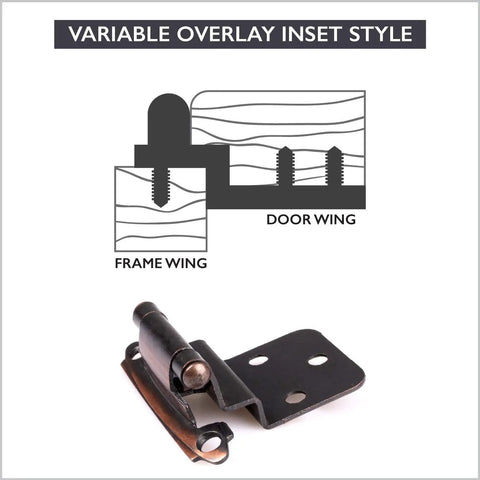 Self Closing Cabinet Hinges Oil Rubbed Bronze 50 Pack Three Eighth Inch Inset Variable Overlay Space Saving Kitchen Hardware