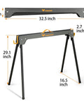 Dimensions of Heavy Duty Folding Saw Horses 2 Pack Portable Work Table Stand 2200 Lb Load Capacity With Quick Open Legs