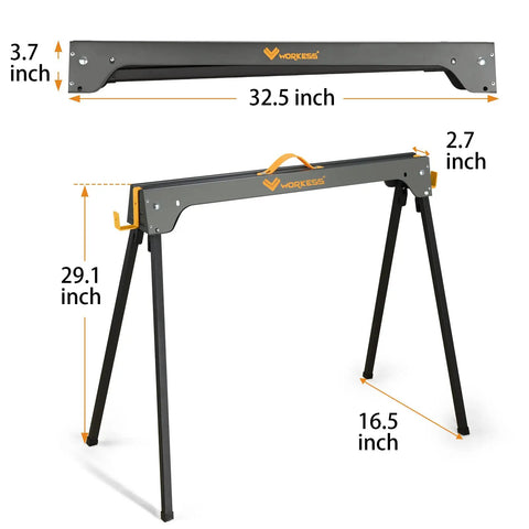 Dimensions of Heavy Duty Folding Saw Horses 2 Pack Portable Work Table Stand 2200 Lb Load Capacity With Quick Open Legs