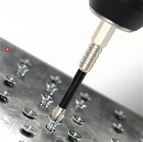 Close-up of Magfixer K5 high-magnetic screwdriver drill bit engaging a screw on a metal surface; 25–150mm set
