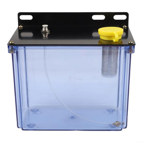 JurwheeR 3L CNC Lubrication Water Box With Integrated Filter For Lathe Milling Drill Machines, translucent tank with yellow cap.
