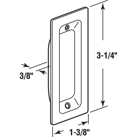 Diagram of Oblong Closet Door Pull in Solid Brass with Matte Black Finish, 1-3/8 Inch Width, dimensions for doors up to 1-3/4 inch thick.