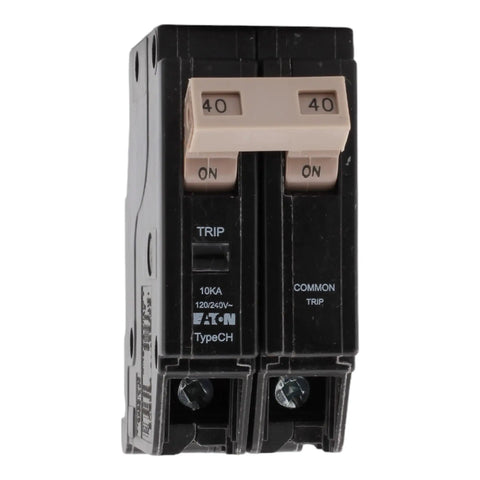 240 Volt 40 Amp Double Pole Circuit Breaker UL Listed 10kAIC Heavy Duty Built Tough For Home Panels And Light Commercial Use High Load Protection And Easy Install, front view