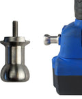 Drill Pin Holster Premium CNC Stainless Steel Side Mount Tool Holder installed on a blue drill, shown with spare pin
