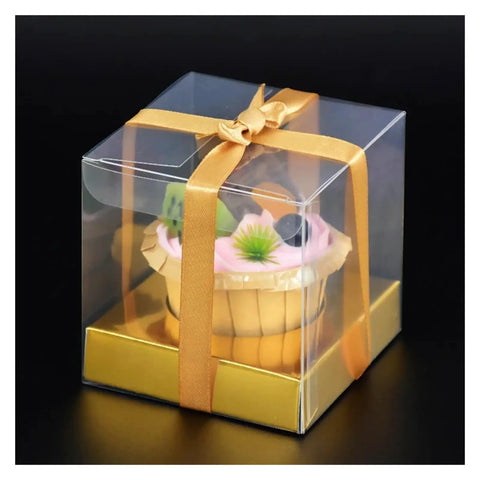 Golden Cake Gift Boxes 30 Pack With Clear Viewing Windows premium dessert packaging with ribbon for events and gift giving