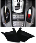 Set Of 2 Center Console Side Storage Boxes For Porsche Cayenne 2011 2018, shown installed in car and close-up view