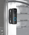 Corner Mount For Video Doorbell Camera Adjustable Angel Mount From 30 To 145 Degrees For Maximum Front Porch Coverage Easy Tool Free Installation Wide Viewing Range Fits First And Second Gen Doorbells Secure Stable Fit installed on white wall showing adjustable angle.