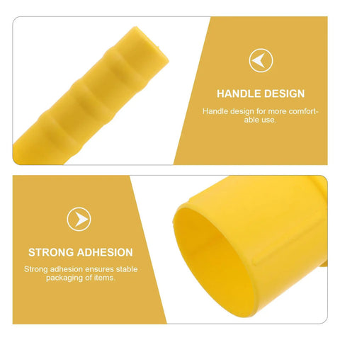 Two Pack Handheld Pallet Wrap Dispenser Handles With Comfortable Grip For Stretch Film Roll Holder, Effortless Wrapping For Shipping, Warehouse And Moving Supplies. Yellow plastic handle close-up