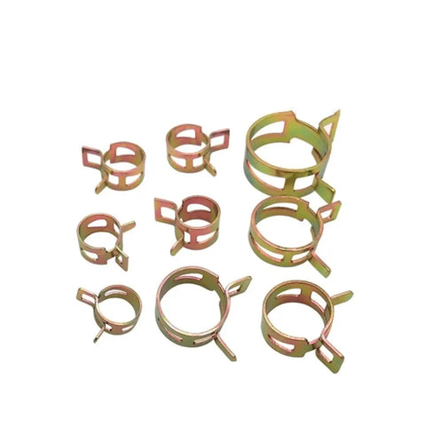 Heavy Duty 60 Pack Spring Clamp Assortment Kit For Fuel Lines And Vacuum Hose Silicone Clips Fasteners In 6 To 15 mm Sizes Perfect For Gears And Auto Repair Projects. Assorted metal spring clamps for hose repair