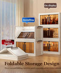 Big League Stackable Storage Bins with Secure Lids, 4-Tier Collapsible Plastic Cabinet on Easy Gliding Wheels showcased in room.