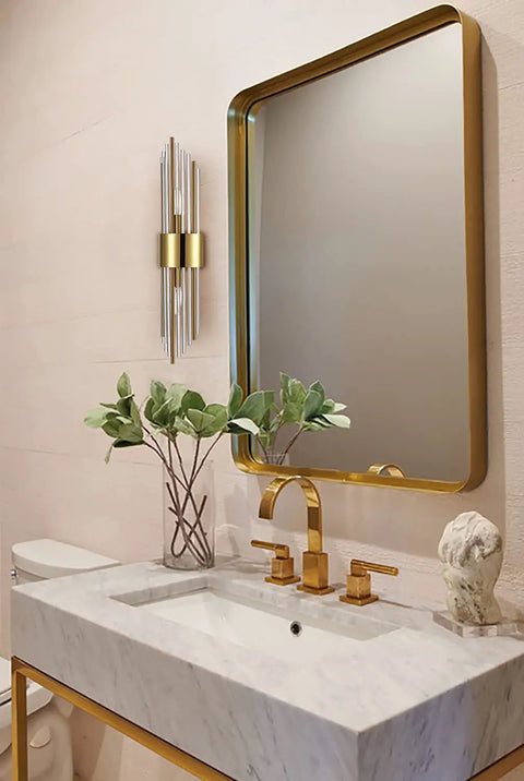Two Light Modern Wall Sconce In Brushed Titanium Gold With Clear Glass Crystal Luxury Wall Light Fixtures near vanity mirror