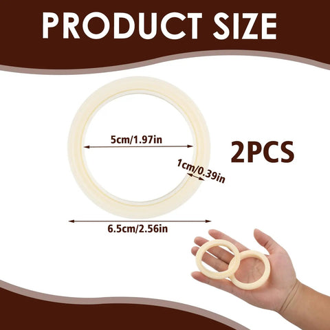 2 Pack 54mm Silicone Steam Ring For Espresso Machines, Grouphead Gasket Replacement, shown held in hand and dimensions