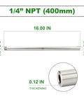 Two Pack 304 Stainless Steel Weld Nipple Pipe Fittings With One Quarter Inch NPT Male Threads, Sixteen Inch Length, product dimensions