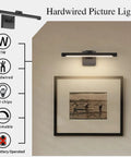 Hardwired Dimmable LED Picture Light For Paintings 16.53 Inch Wall Mount Portrait Lighting With Matte Black Metal Body 3000K 110V AC Easy Install No Plug Needed No Fuss lighting a framed photograph on a wall.