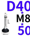 Heavy Duty Adjustable Leveling Feet Four Pack With Swivel Base For Furniture Machinery Workbenches Knock Out Wobbles Fast Rock Solid Floor Stabilizers D40M8X50 showing dimensions and materials.