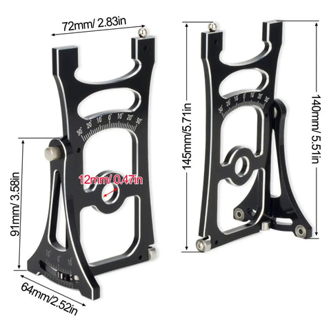 Aluminum RC Chassis Setup Tool With Ball Bearings, CNC Machined Ruler For 1/8 And 1/7 Scale Trucks, showing dimensions