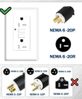 Heavy Duty 50 Feet 12/3 SJTW Outdoor Extension Cord NEMA 6 20 P R 20A 250V Yellow 12 Gauge Copper Power Cable For Indoor And Outdoor Use Tools And Equipment Weatherproof And Rugged T Blade Female Connector, NEMA 6-20P and 6-20R shown