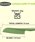 11 Inch Plastic Lettuce Knife With Serrated Blade To Keep Greens Kickin Fresh And Block Browning, Nonstick Safe For Cutting Cakes Fruits Bread, No Sweat Cleaning Dishwasher Ready Duo Pack In Crisp Green, features weight and dimensions.