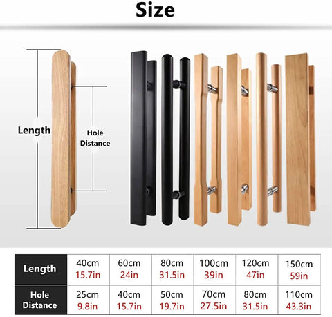 Wooden Push Pull Door Hardware Kit For Indoor Outdoor Gates And Farmhouse Barn Doors Rustic Door Handles 180 Cm Length Includes All Accessories Easy To Install size and dimensions chart.