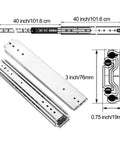 40 Inch Heavy Duty Drawer Slides Set With Screws, 500 Lb Capacity, Side Mount Full Extension, 3 Fold Ball Bearing